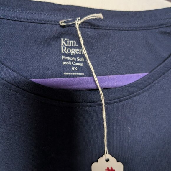 Kim Rogers Christmas Poinsettia Long Sleeve Tee – Women’s 3X – Navy Graphic Holi - Picture 2 of 3